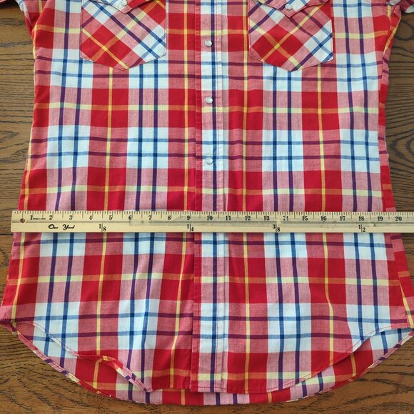 Vintage Ruddock Men's Long-Sleeve Shirt Red Plaid Western Shirt Pearl Snap sz M - Picture 14 of 16